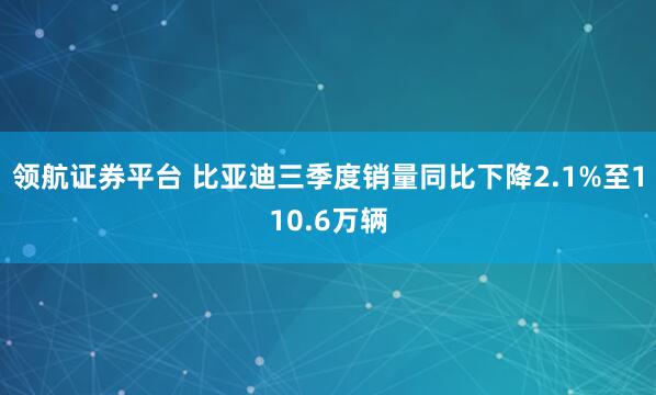 领航证券平台 比亚迪三季度销量同比下降2.1%至110.6万辆